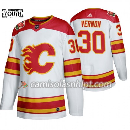 Camisola Calgary Flames Mike Vernon 30 Adidas 2019 Heritage Classic Branco Authentic - Criança